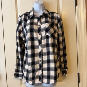 Plaid Button Down Shirt - Black and White